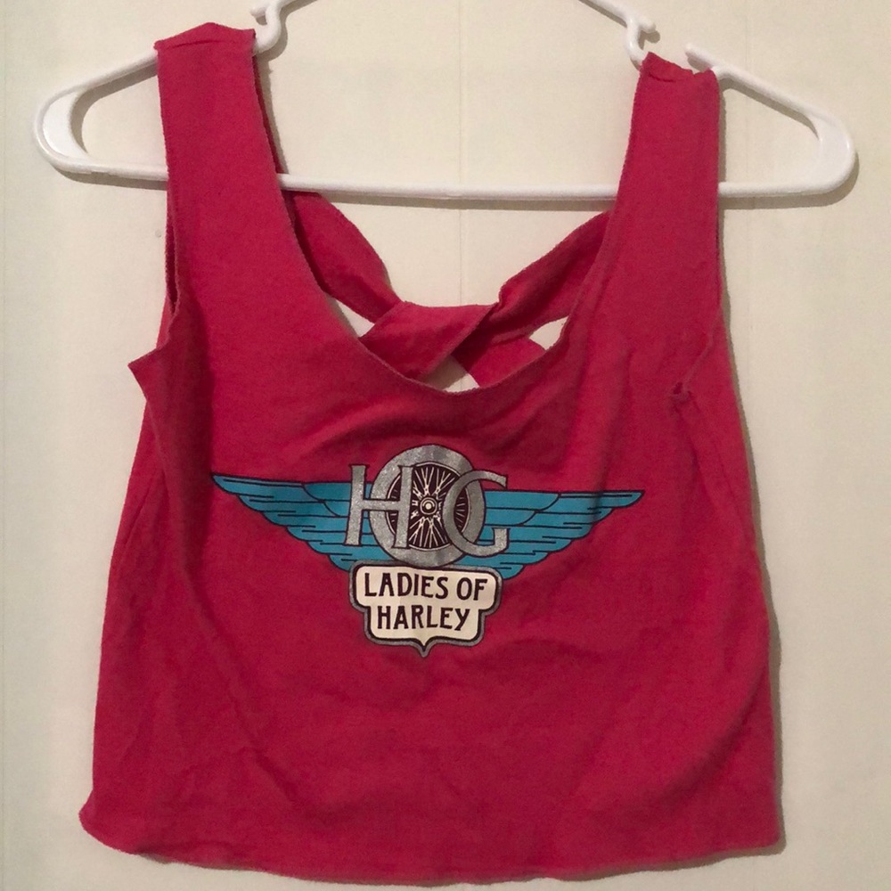 Harley Davidson pink crop top with cross cross back